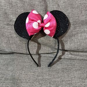 Disney Parks Black Pink Bow White Polka Dot  Minnie Mouse Ears Headband